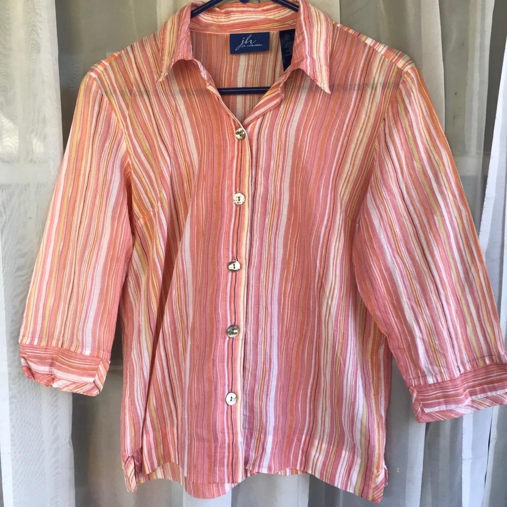 Orange and pink vertical stripe button down